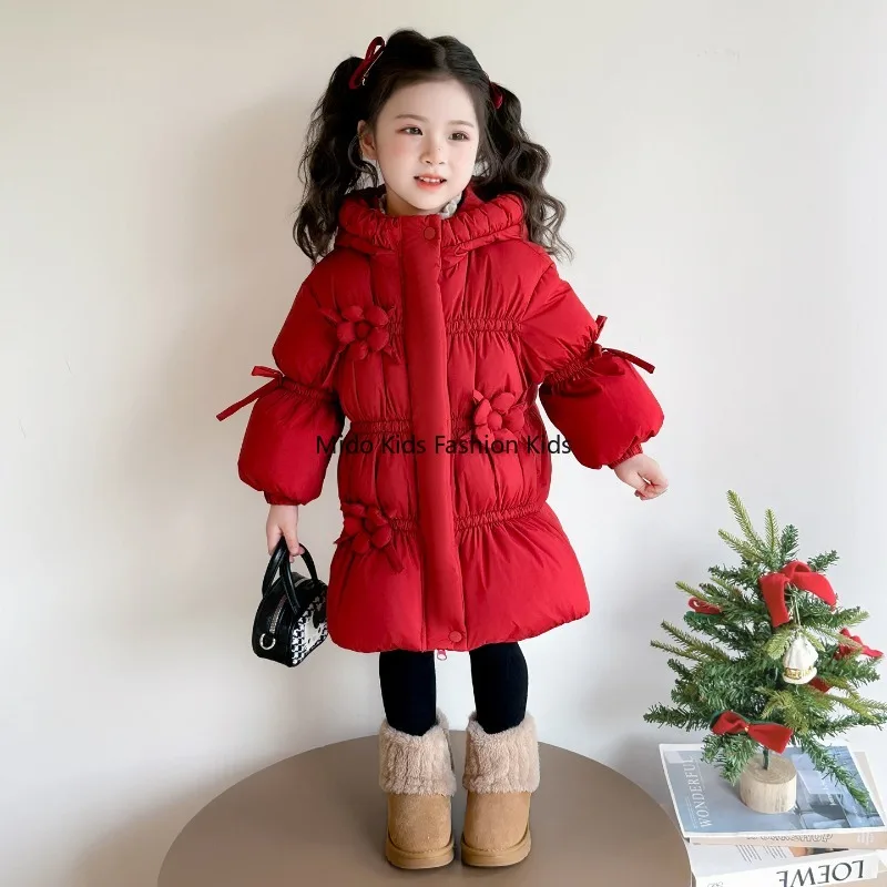 Fashionable1-12Y  Girls Down Jacket Winter White Duck Feather Coat Long Warm Padded Coat 90-140cm