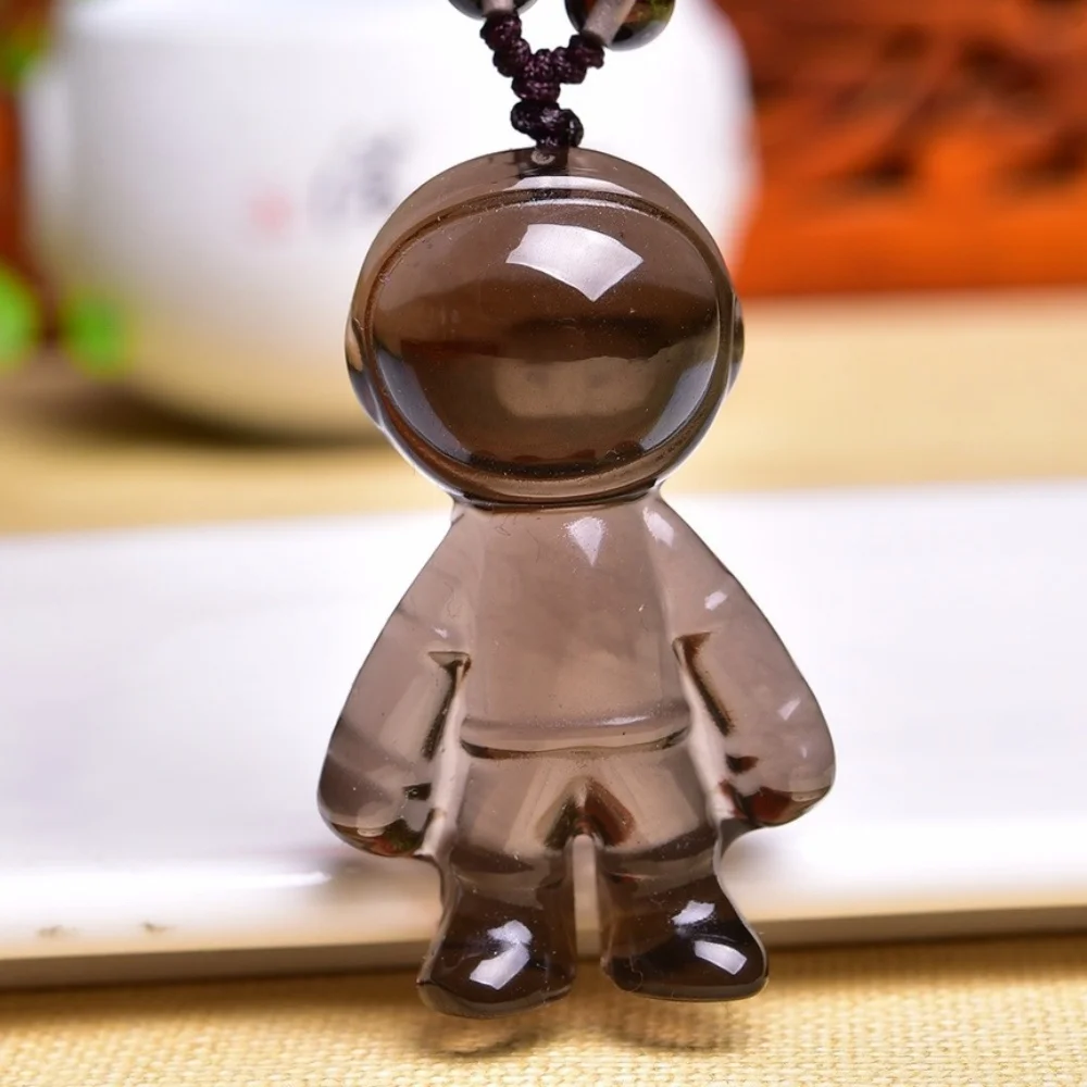 3個セット-40mm-天然スモーキークォーツ-宇宙飛行士彫刻-クリスタル-レイキヒーリング-ジュエリーペンダント-かわいいロックデコレーション-ギフト用