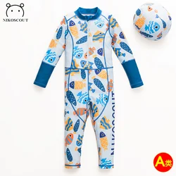 Children's Swimsuit, Boy's Swimsuit, Children's One-Piece Sun Protection Long-Sleeved Medium and Large Children's Quick-Drying Cool Swimsuit
