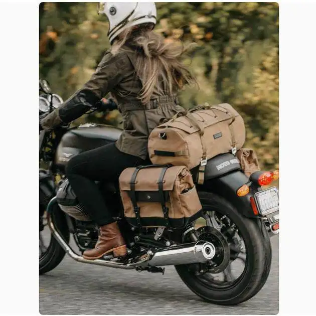 Retro motorcycle rear seat bag, water-proof universal travel bag, hand-held canvas rear tail messenger bag