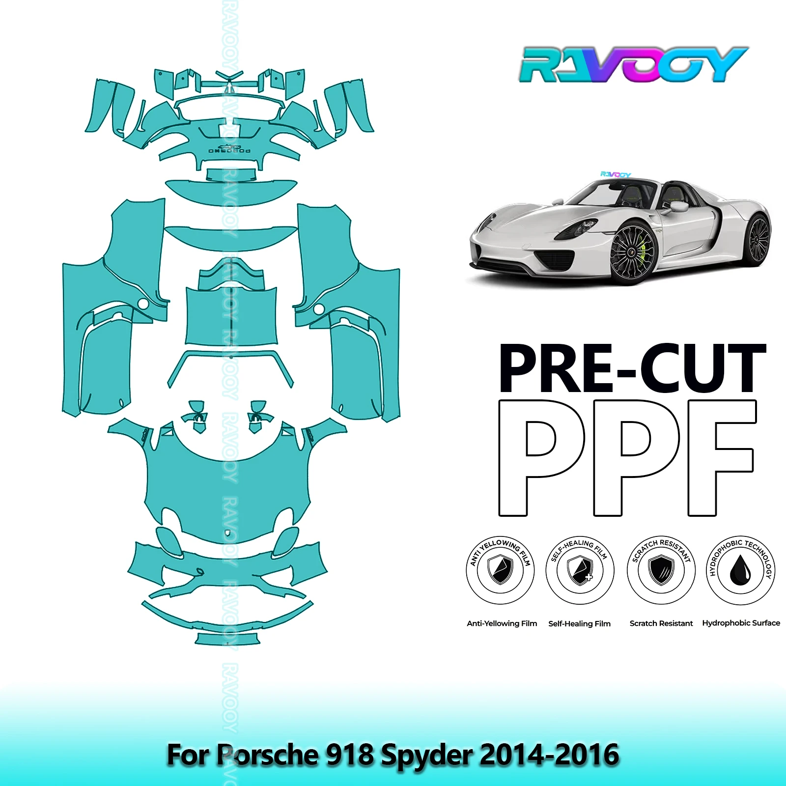 

8.5Mil Precut PPF Paint Protection Film Full Vehicle Clear Bra For Porsche 918 Spyder 2014-2016