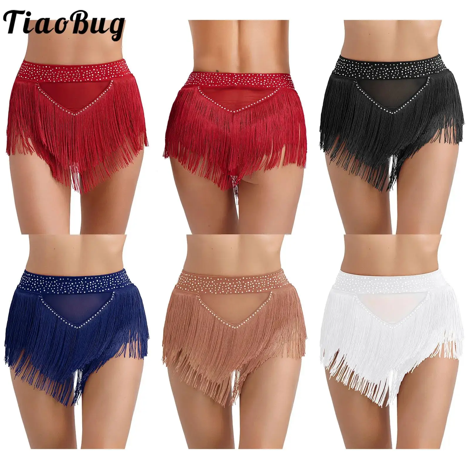 

Women Fringed Dance Briefs Shorts Rhinestones Tassel Latin Dance Skirt for Samba Rumba Cha-cha Belly Dancing Performance