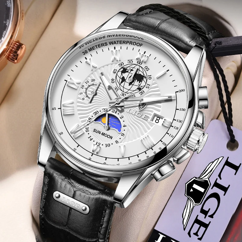 

Наручные часы мужские LIGE лучший бренд класса люкс повседневные кожаные кварцевые мужские часы деловые часы мужские спортивные водонепроницаемые хронограф с датой