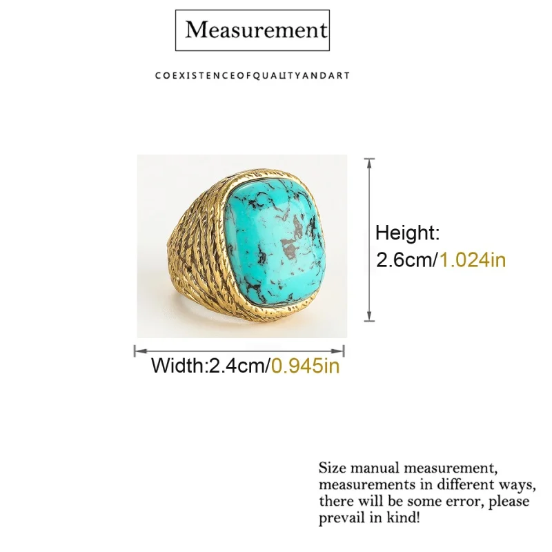 Vintage Turquoise Ring Woman Jewelry Luxury 2026 Wedding Rectangle Gold Color High Quality Trend Retro Elegant Brand Accessories