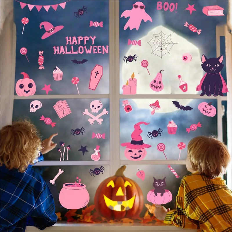 Waterproof Halloween Cutouts PVC Stickers Halloween Pumpkin Ghost Bat Posters for Halloween Window Wall Decor and Supplies