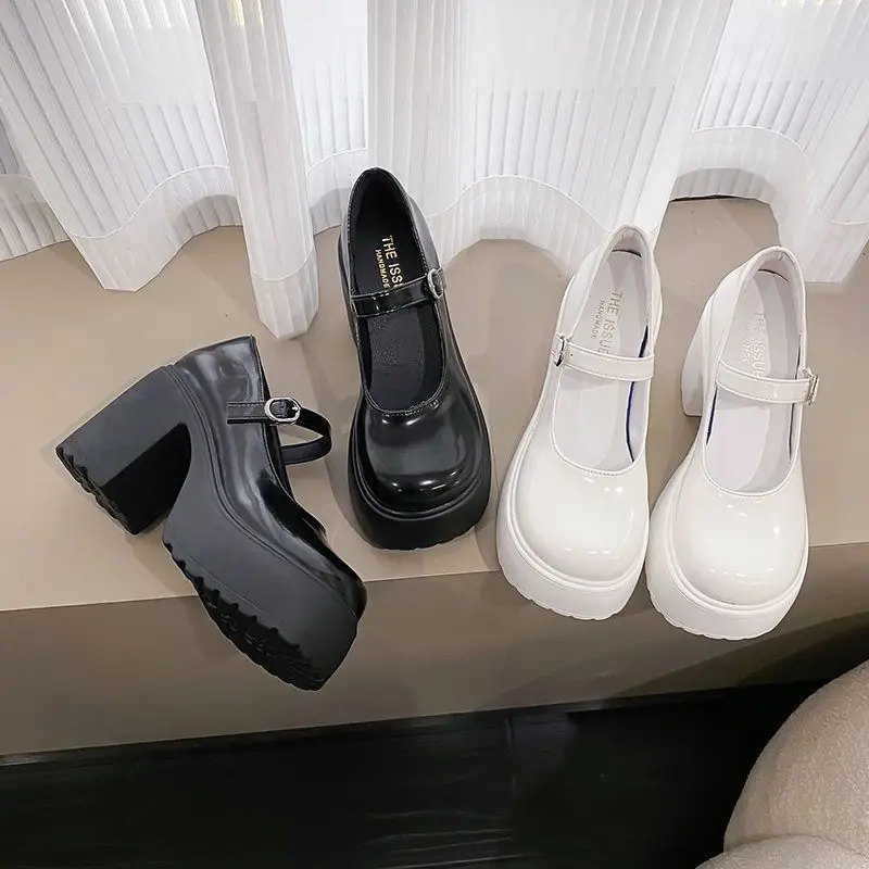 Damen Frühling Herbst Neue Lederschuhe Mode vielseitige Hotgirl Einzelschuhe Vintage Mary Jane Pumps Lässige Damen High Heels