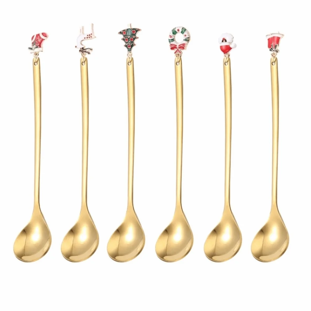 Stainless Steel Christmas Spoon Set Creative Tableware Exquisite Craft Tea Spoon Party Ornament Style Elk Pendant Coffee Spoon