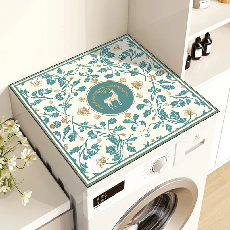 VIKAMA Fresh Pastoral Flower Printed Dust Cover Mat Non-slip Shock Absorbing Decor Pad For Laundry Washing Machine Dryer
