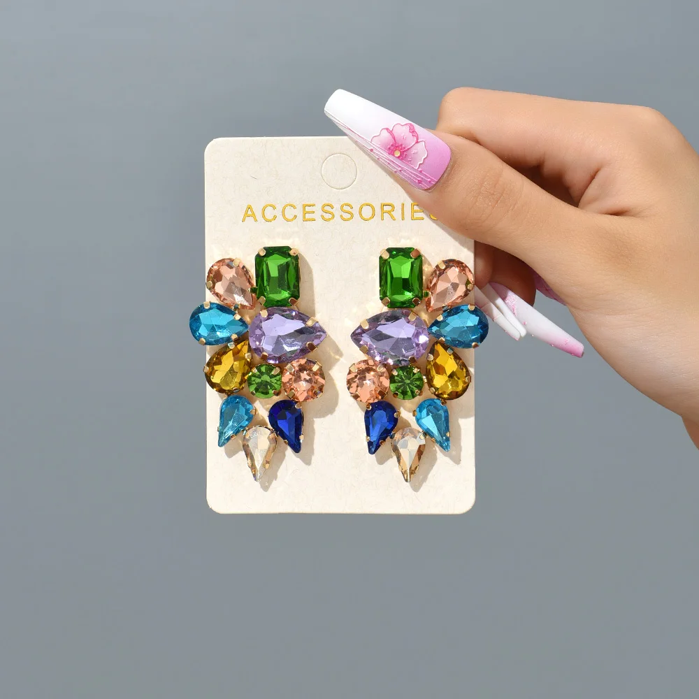 Elegant Luxury Crystal Glass Wing Shaped Stud Earrings For Women Geometric Korean Fashion Popular Charm Jewelry Statement Gift