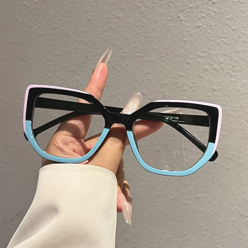 KAMMPT Oversized Fashion Glasses Women 2026 New in Patchwork Rim Decor Optical Frames Trendy Design Blue Light Blocking Eyewear