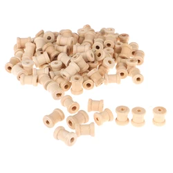 100PCS Wooden Empty Thread Spools Wood Bobbins Reels Organizer Sewing Tools