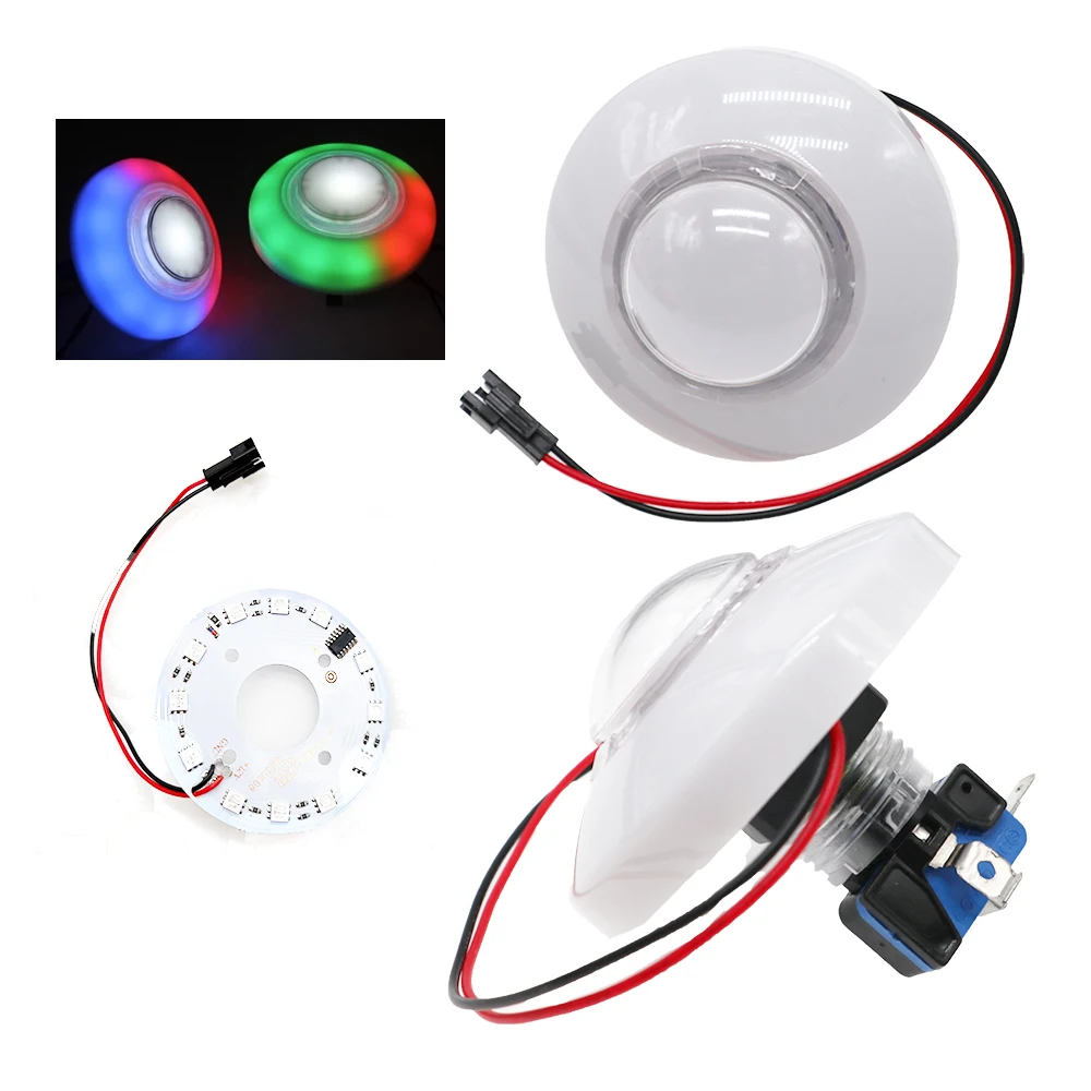 Przycisk LED Arcade z mikroprzełącznikiem, podświetlany przycisk do maszyny dla lalek, kolorowy, DC 12 V, 76 mm
