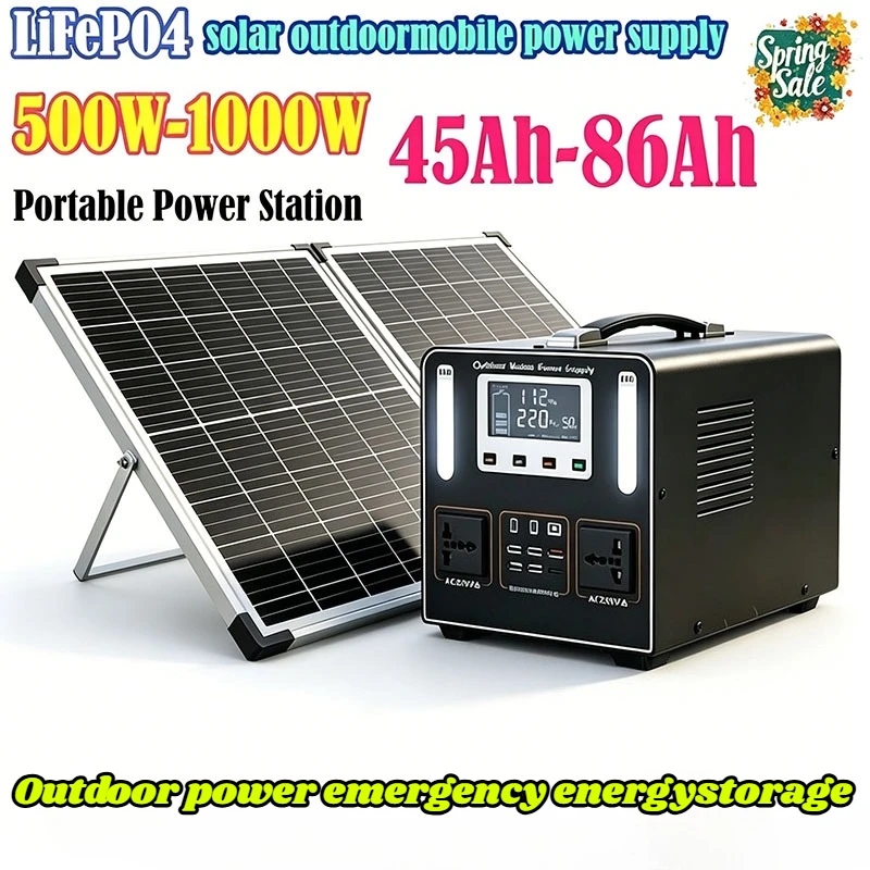 New LiFePO4 220V 500W-1000W Portable Power Station 45AH-85AH Solar Outdoor Mobile Power Supply Home Emergency Energy Storage