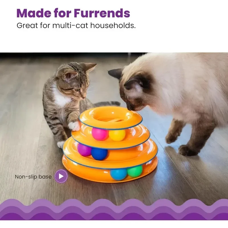 Interactive Cat Track Toy with Colorful Balls Mental Physical Exerciser Cat Toy Tower Pet Toy Fun Puzzle Game for Active Cats