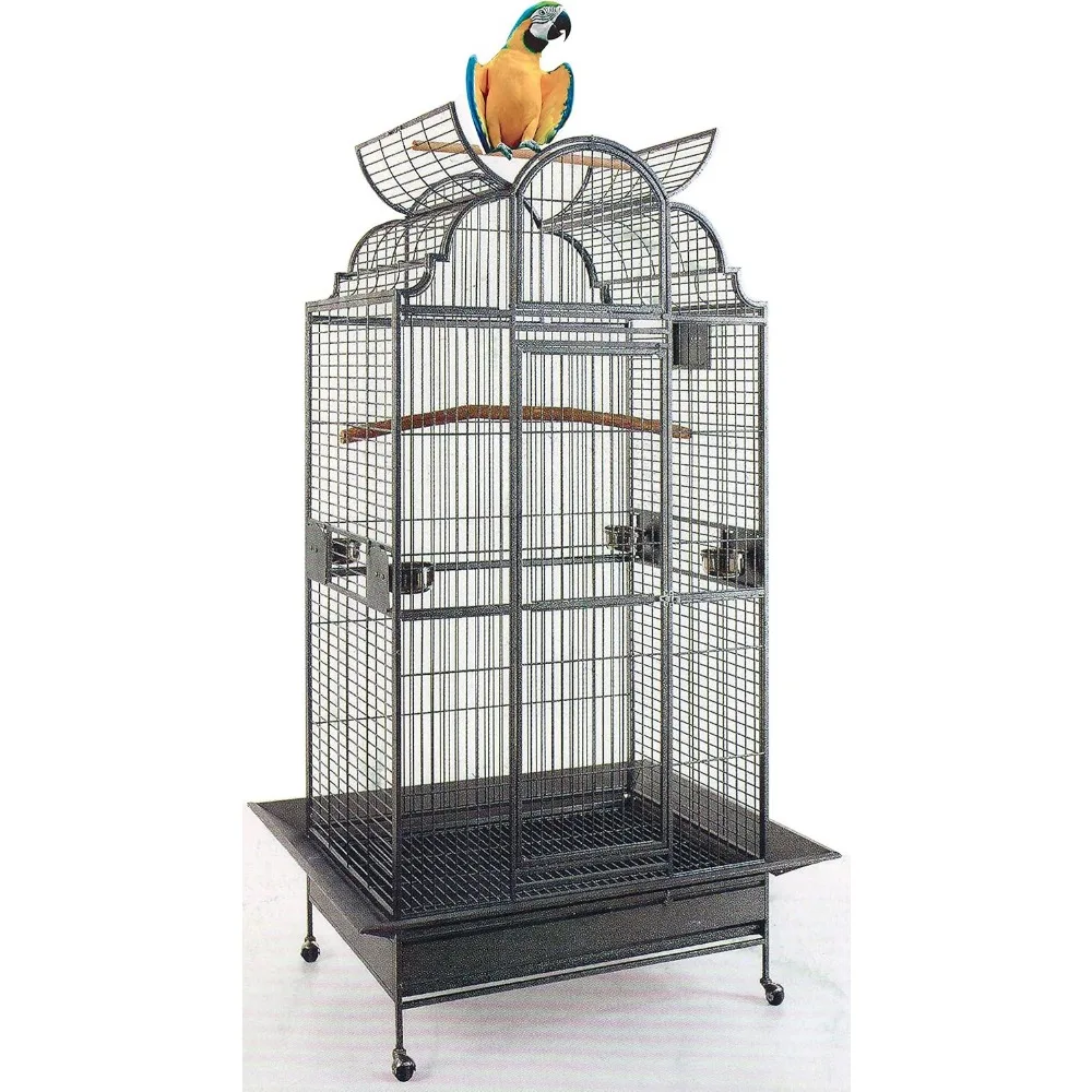 

New Large Elegant Wrought Iron Dome Play Top Bird Parrot Cage, Include Metal Seed Guard Solid Metal Feeder Nest Doors (24" W x 2