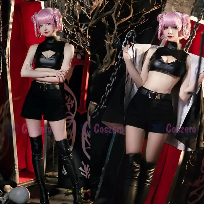 

DY20Call of QB5J0V39 The Night Косплей Нанакуса Назуна Косплей Костюм Парик Черный Плащ Куртка Кожаный Жилет Шорты Экипировка Yofukas