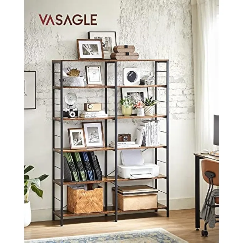 6-Tier Tall Bookshelf, Bookcase, Large Metal Shelf, 11.8 x 47.2 x 67.9 Inches, for Living Room, Kitchen, Pantry, Study, Home