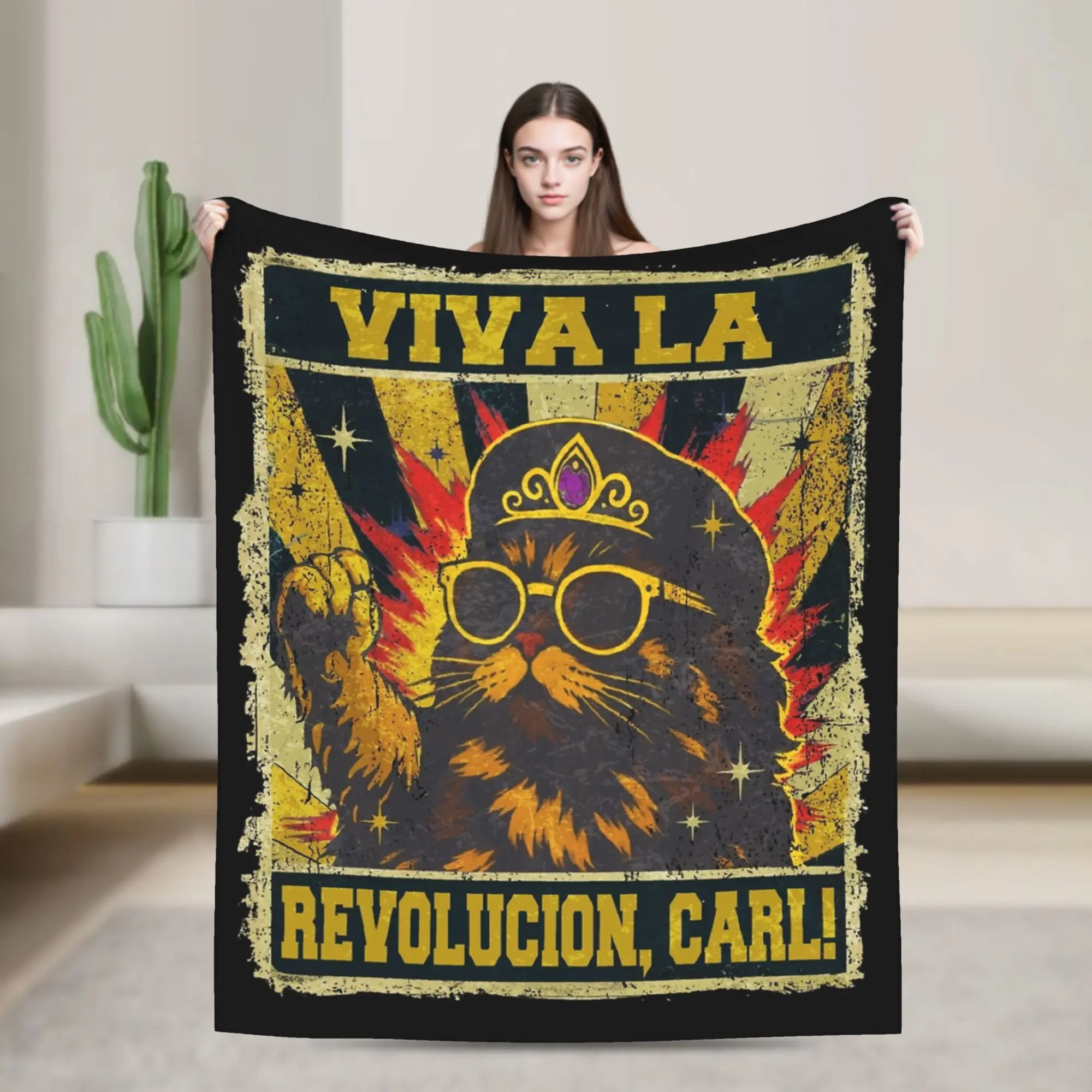 Viva La Revolution Carl Cat Lover Blanket Fleece Spring/Autumn Dungeon Crawler Carls Soft Throw Blanket for Sofa Car Rug Piece
