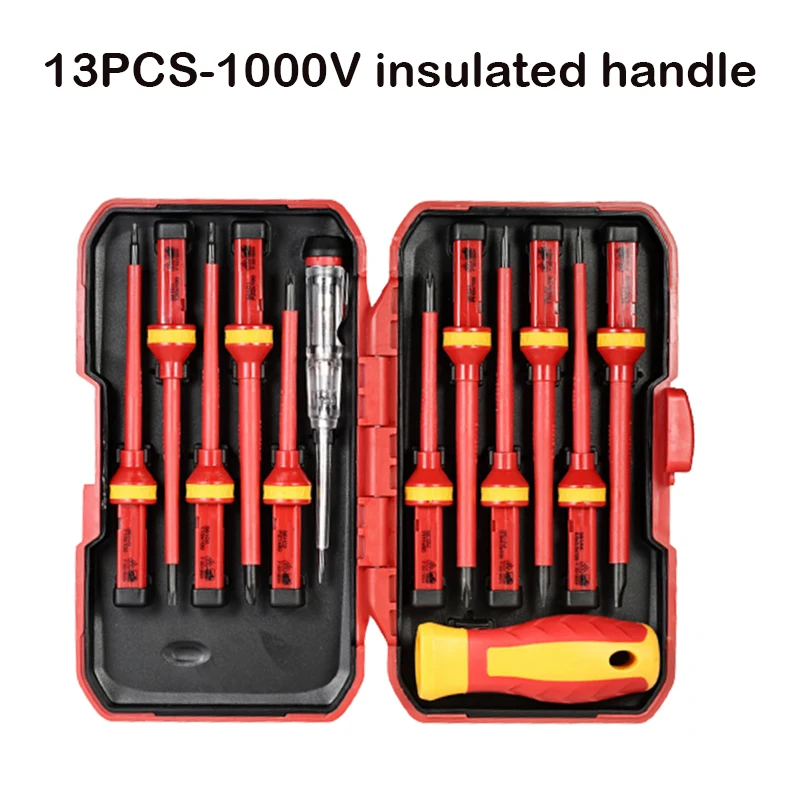 15PCS 380V/13PCS 1000V Changeable Insulated Screwdriver Set And Magnetic Slotted Bits Repair Tool Electrician Tools