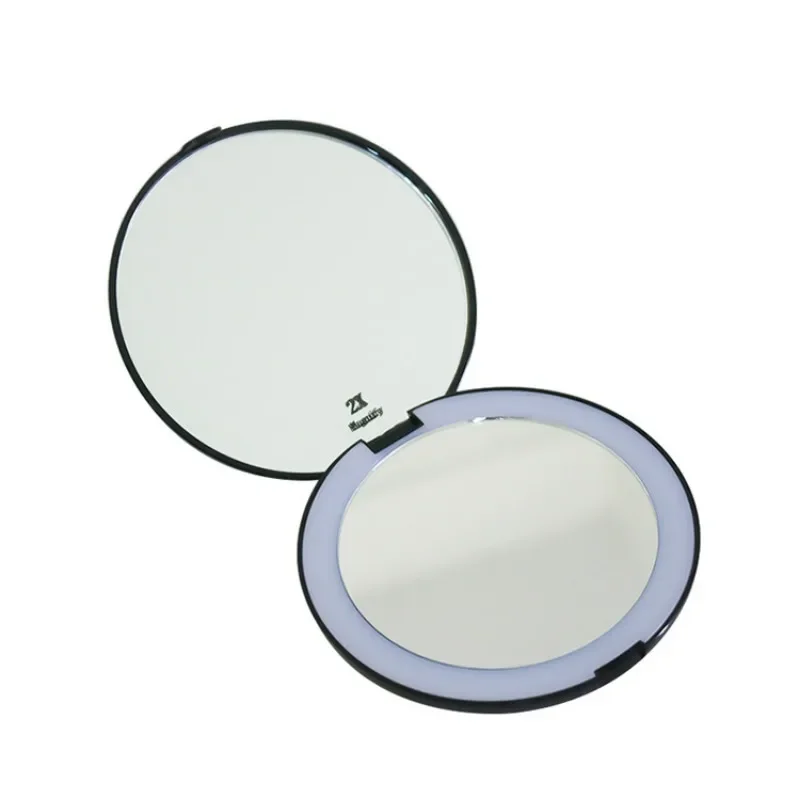 Portable LED Folding Makeup Mirror with Light Large Round Double Sided 2X Magnifying Flip Cover Folding Mirror