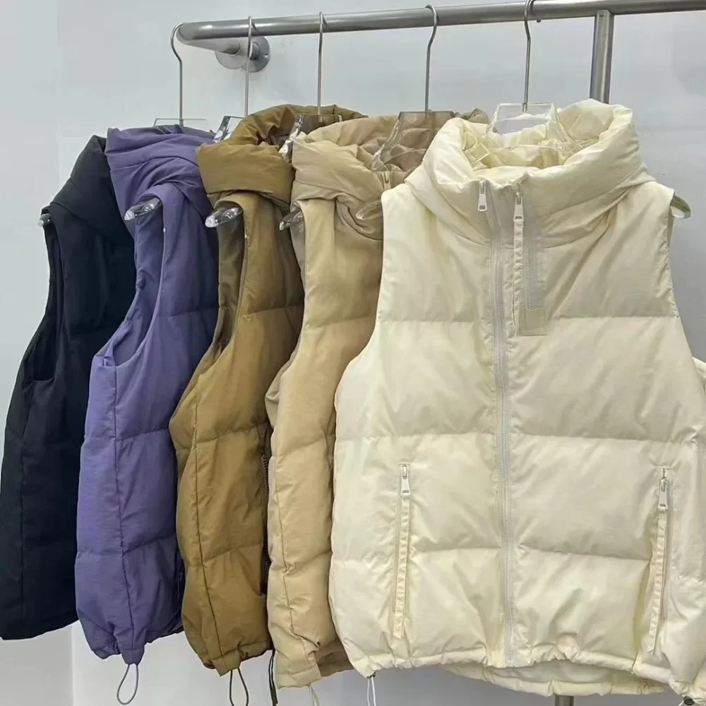 White Duck Down Vest 2024 Autumn Winter New Women Hood Warm Over Size Casual Sleeveless Jacket Fashionable Gilet Female