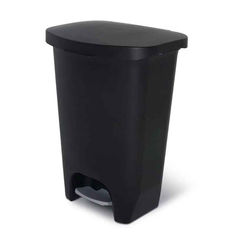 

Premium 13 Gallon Trash Can - Plastic Kitchen Waste Bin with Odor Protection of Lid, Stainless Steel Step On Foot Pedal and