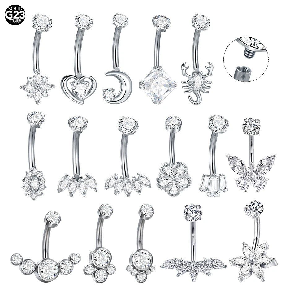 1PC Titanium Butterfly Heart CZ Navel Belly Button Rings Piercing for Women 14G Marquise CZ Belly Ombligo Piercings Sexy Jewelry