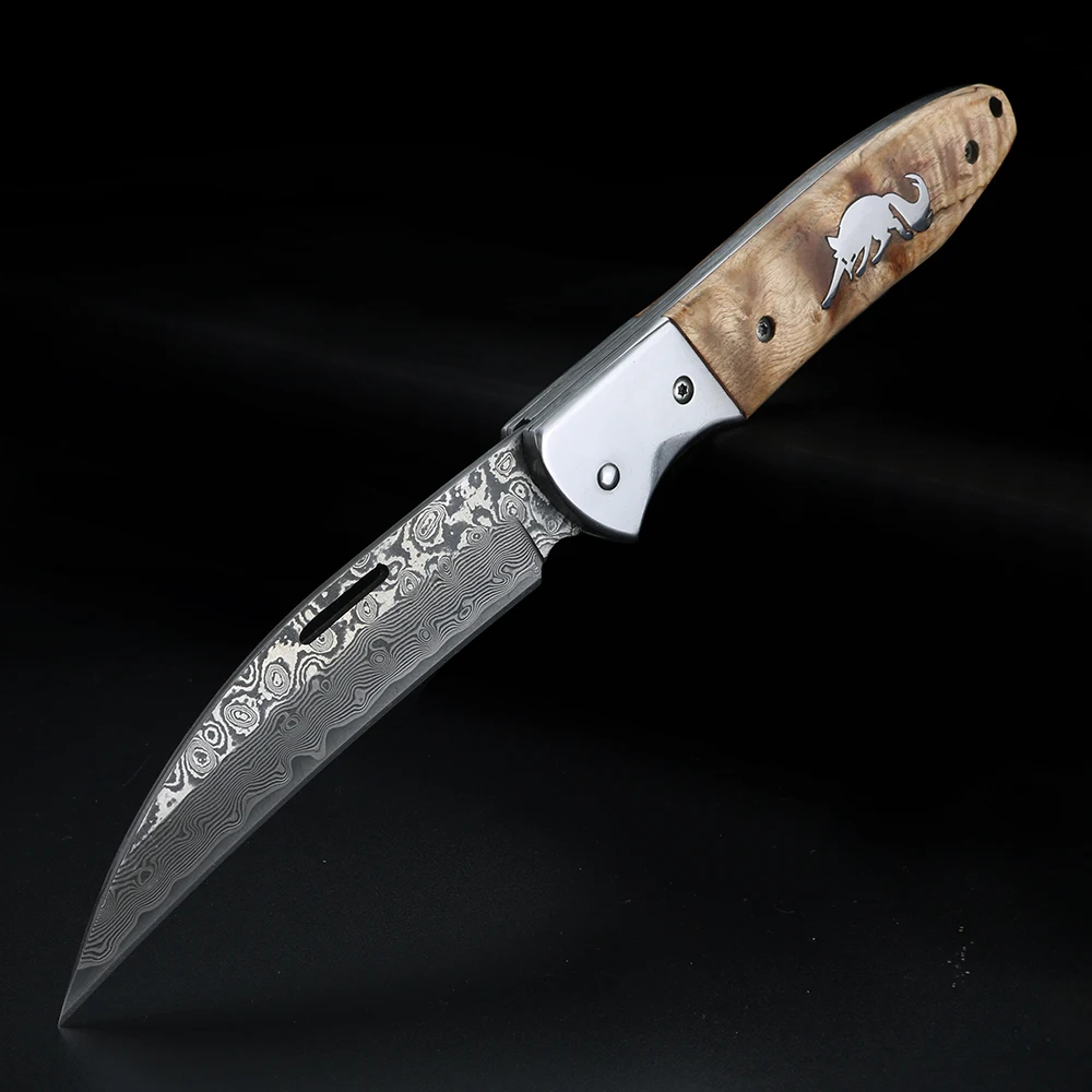 XUANFENG Damascus Steel Outdoor Folding Knife, Sharp Fruit Knife VG10 Camping Hunting Multifunctional Bending Knife