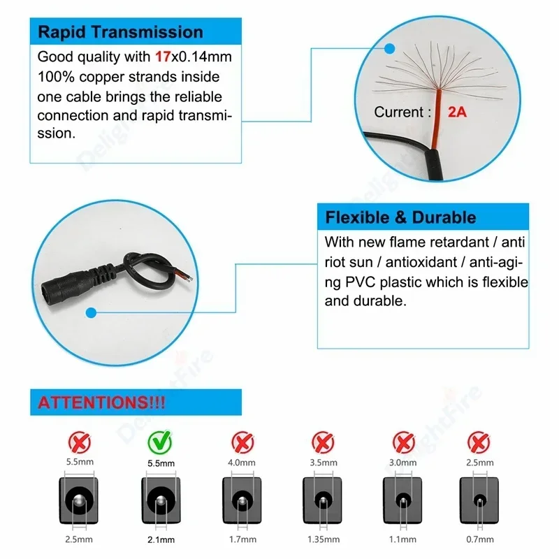 5,5*2,1 мм удлинитель питания постоянного тока, косичка, провод 3A, штекер, разъем питания постоянного тока для камеры видеонаблюдения, светодиодная лента, адаптер питания, аккумулятор