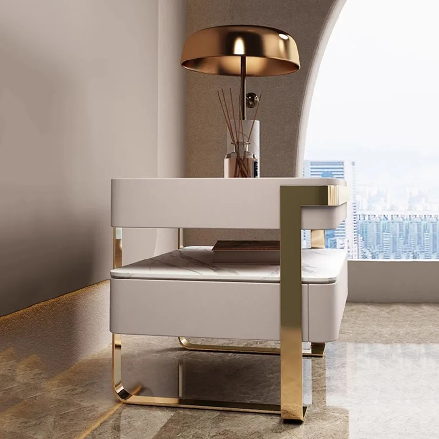 Inteligente Nordic Nightstands Set para Quarto, Carregamento Sem Fio, Modern Nightstands, Conjunto de Luxo, Luzes Douradas, Decoração do quarto