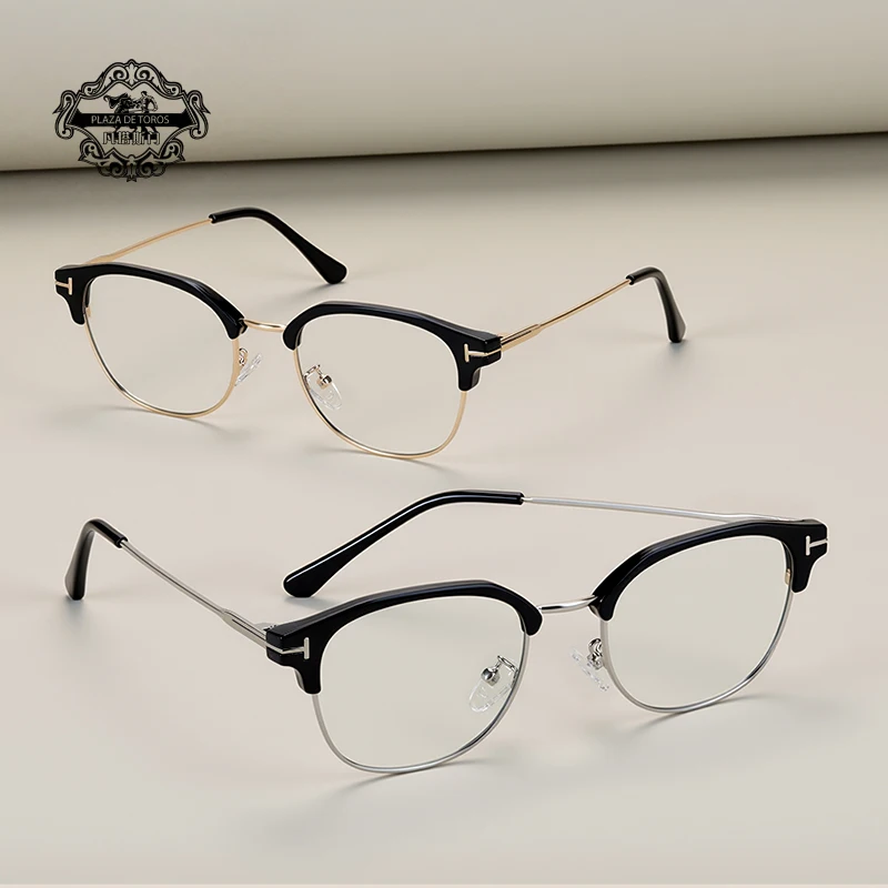New Metal Half Frame T-shaped Anti Blue Light Glasses For Women Men Business Men Fashion Computer Reading Glasses Optical Lenses - Image 4