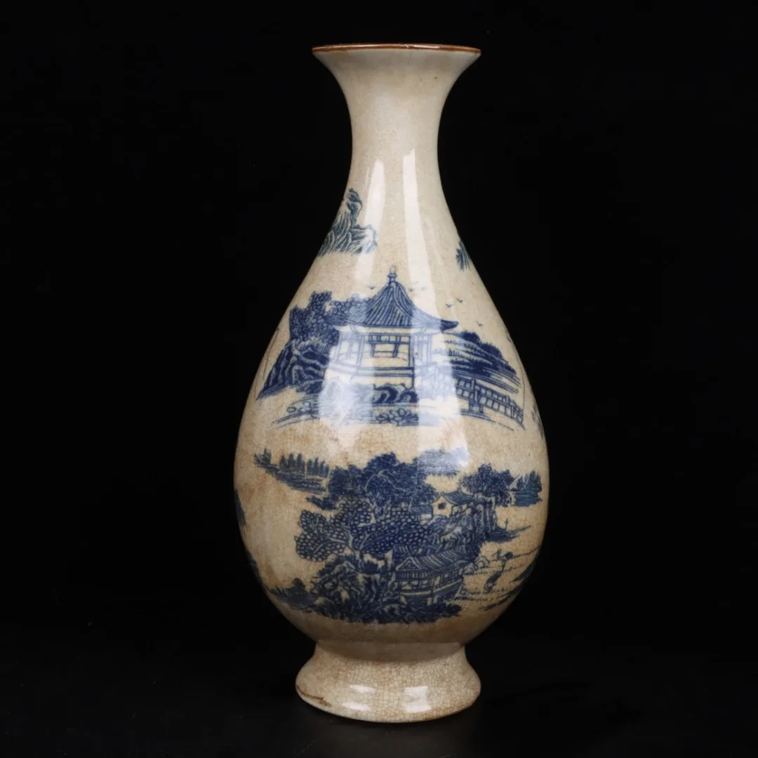 Jingdezhen Blue and White Landscape Pattern Jade Pot Spring Bottle Antique Porcelain Decoration