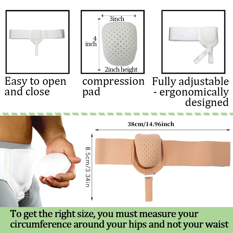 Inguinal Hernia Support Belt Groin Sports Hernia Belt Truss Belt Removable Compression Pad Adult Left/Right Small Intestine