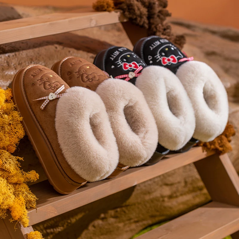 

Winter New Style Sanrio Hello Kittye Warm Cotton Shoes Cute Cartoon Couple Style Thick Plush Slippers Anti Slip Casual Shoes