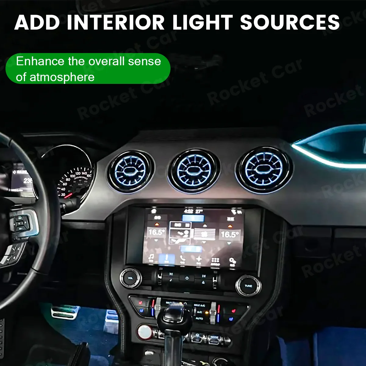 256 Colors New LED Vents For Ford Mustang Car 2015-2021 LED Dashboard Air Conditioning Turbine Air Outlet Ambient Light 4