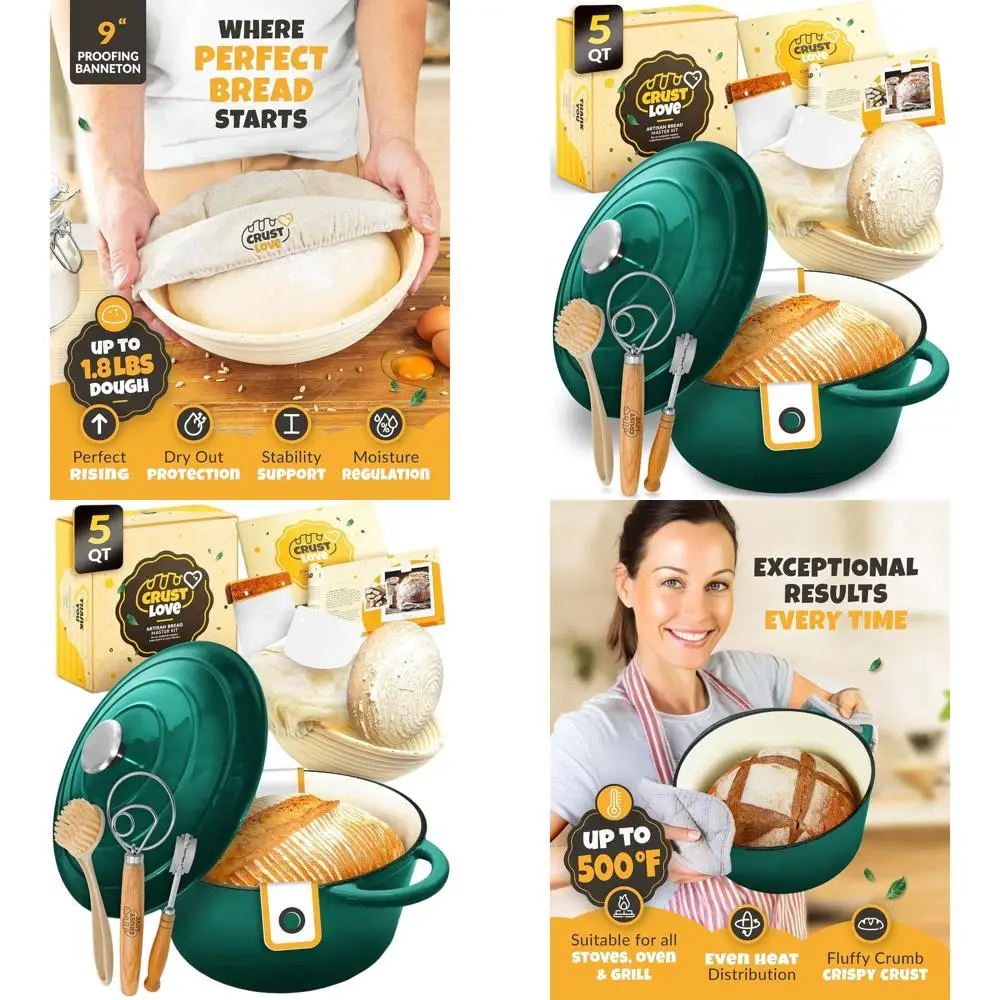 

5-Quart Cast Iron Bread Oven with Lid, Banneton, Lame, and Sourdough Starter Accessories