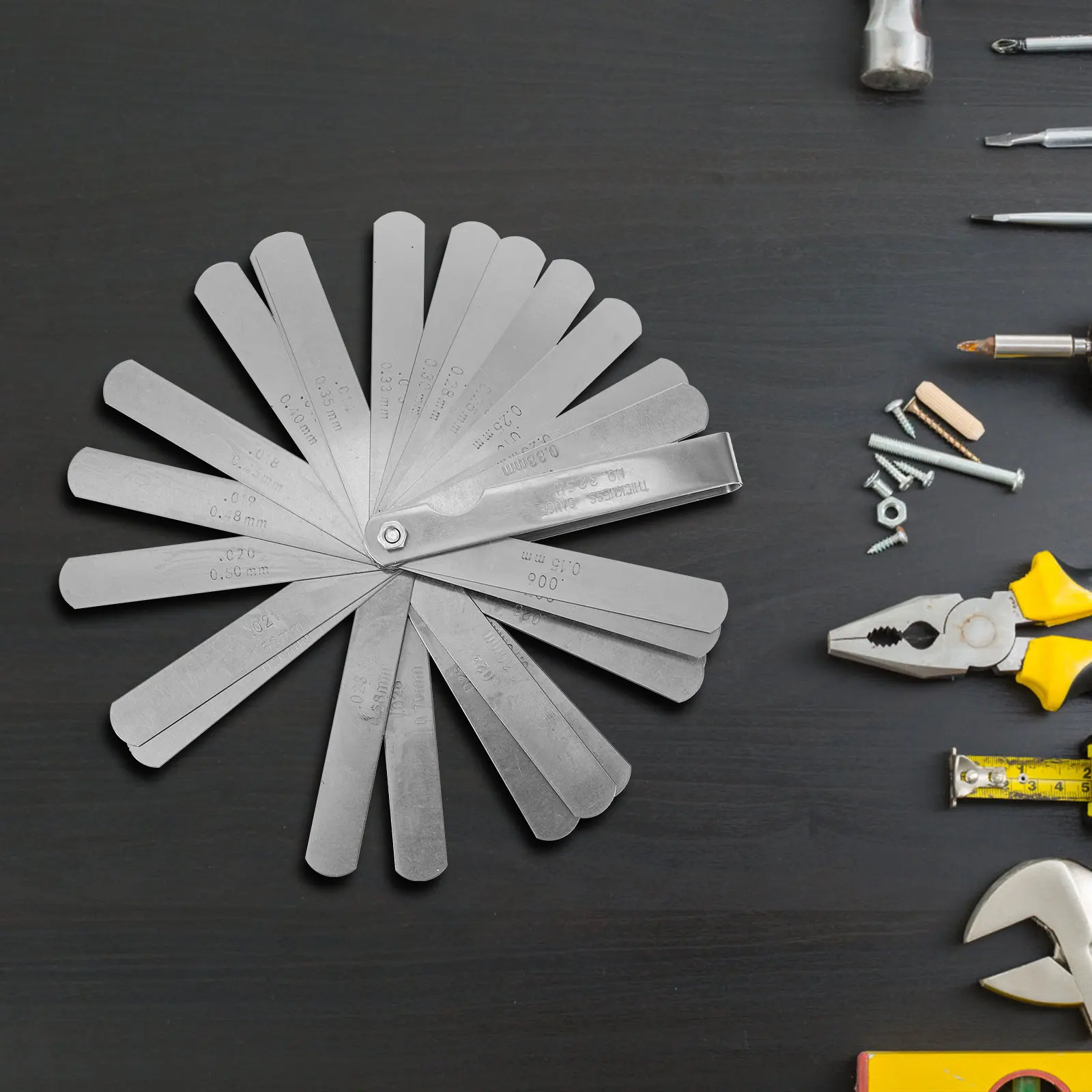 

1Set Stainless Steel Feeler Gauge 32 Blades Metric and Imperial Sizes Foldable Thickness Measurement Tool for Gaps Valves