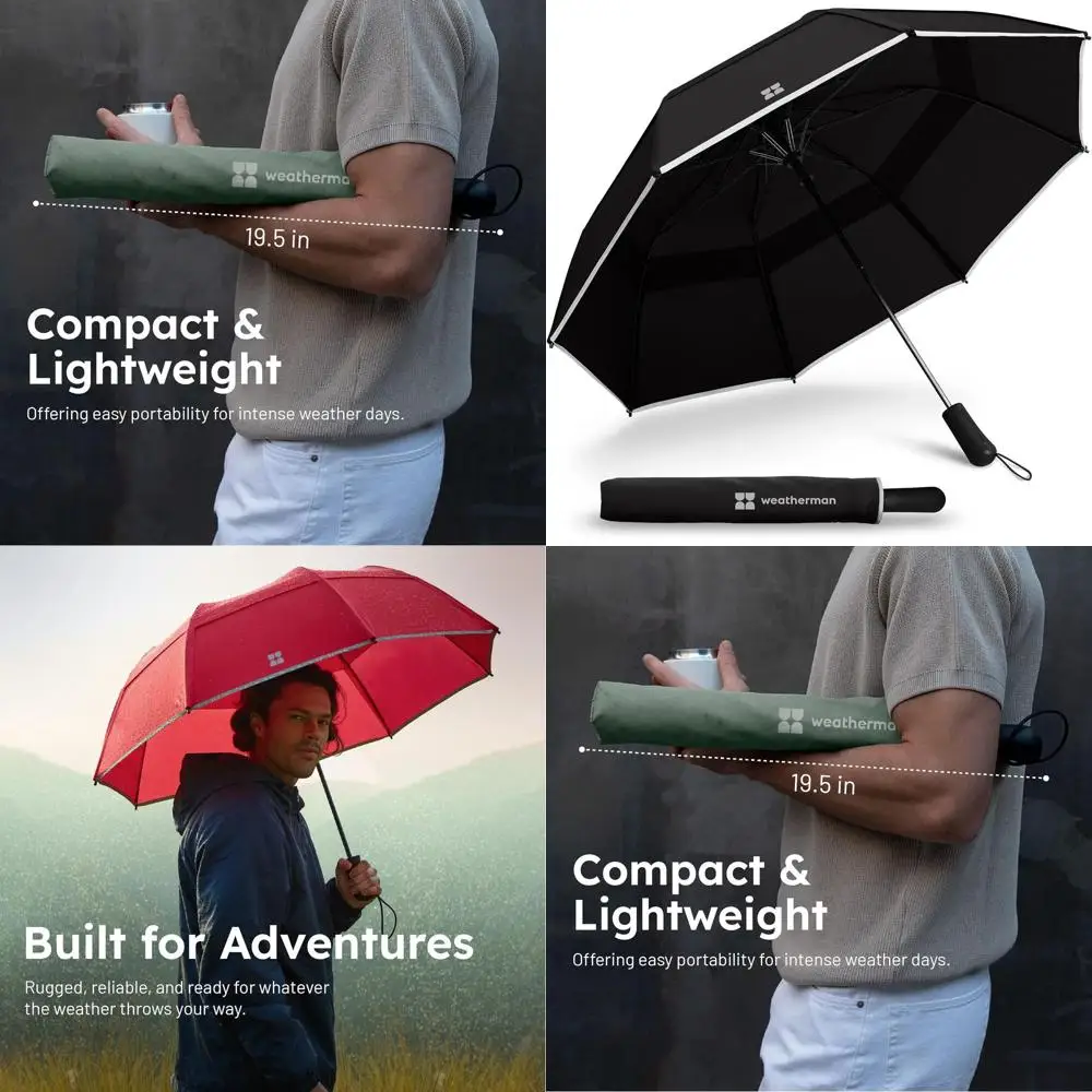 

Sturdy Foldable Travel Umbrella - Auto Open, Windproof, Compact - Withstands 55 MPH Gales - Ideal for Rain, Wind, Backpack, Car
