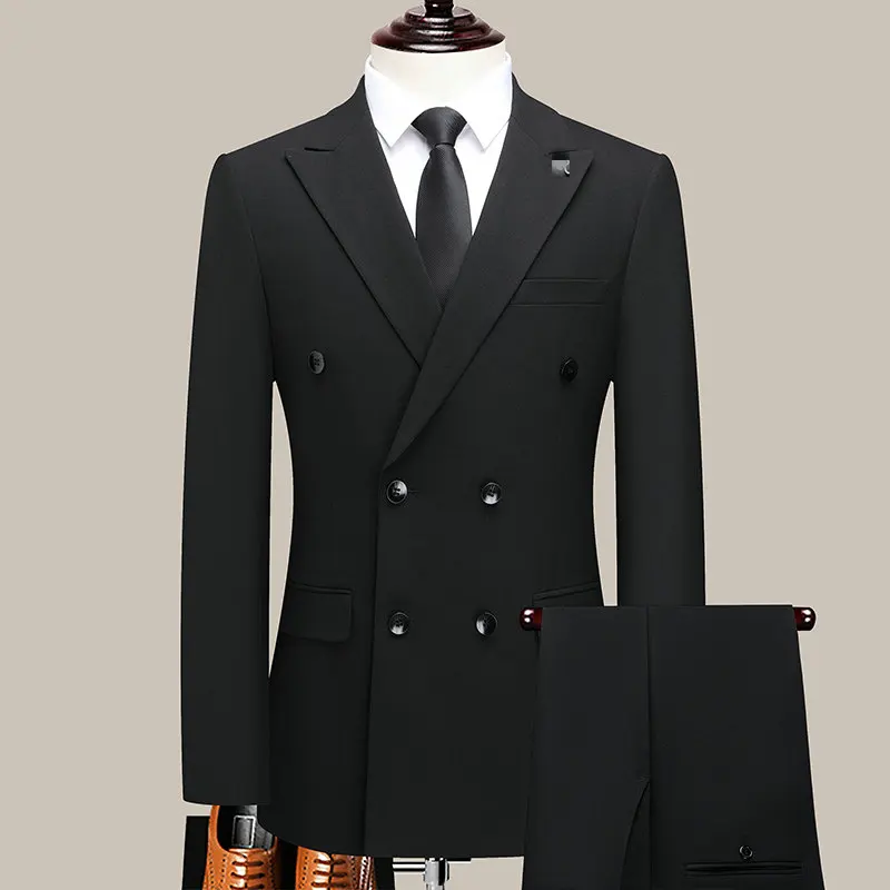 

Classic Men's Double-Breasted Suit Set in Timeless Black Blazer & Trouser 2PCS Outfits Gentlemen Business Casual Uniform Elegant