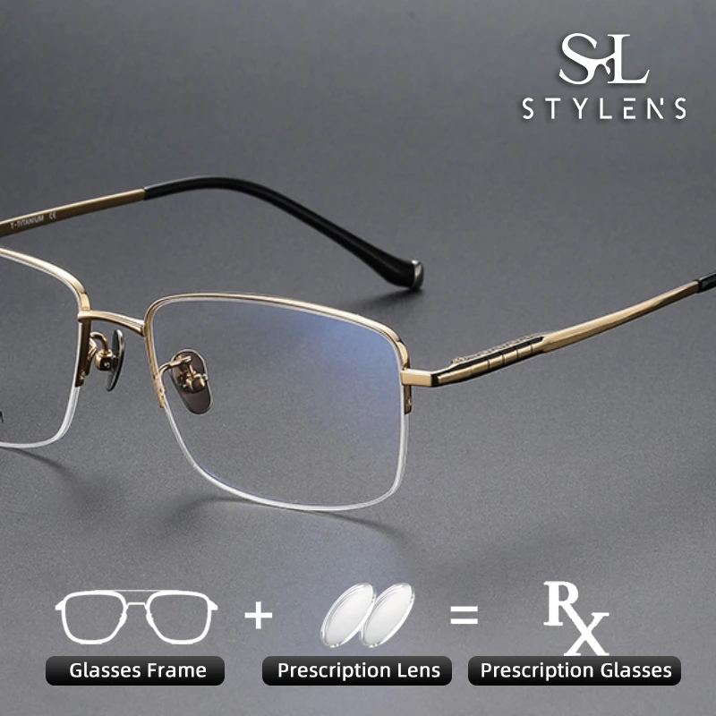 

STYLENS Pure Titanium Half Frame Men Business Optics Prescription Customized Glasses Anti Blue Light Progressive Glasses 80903
