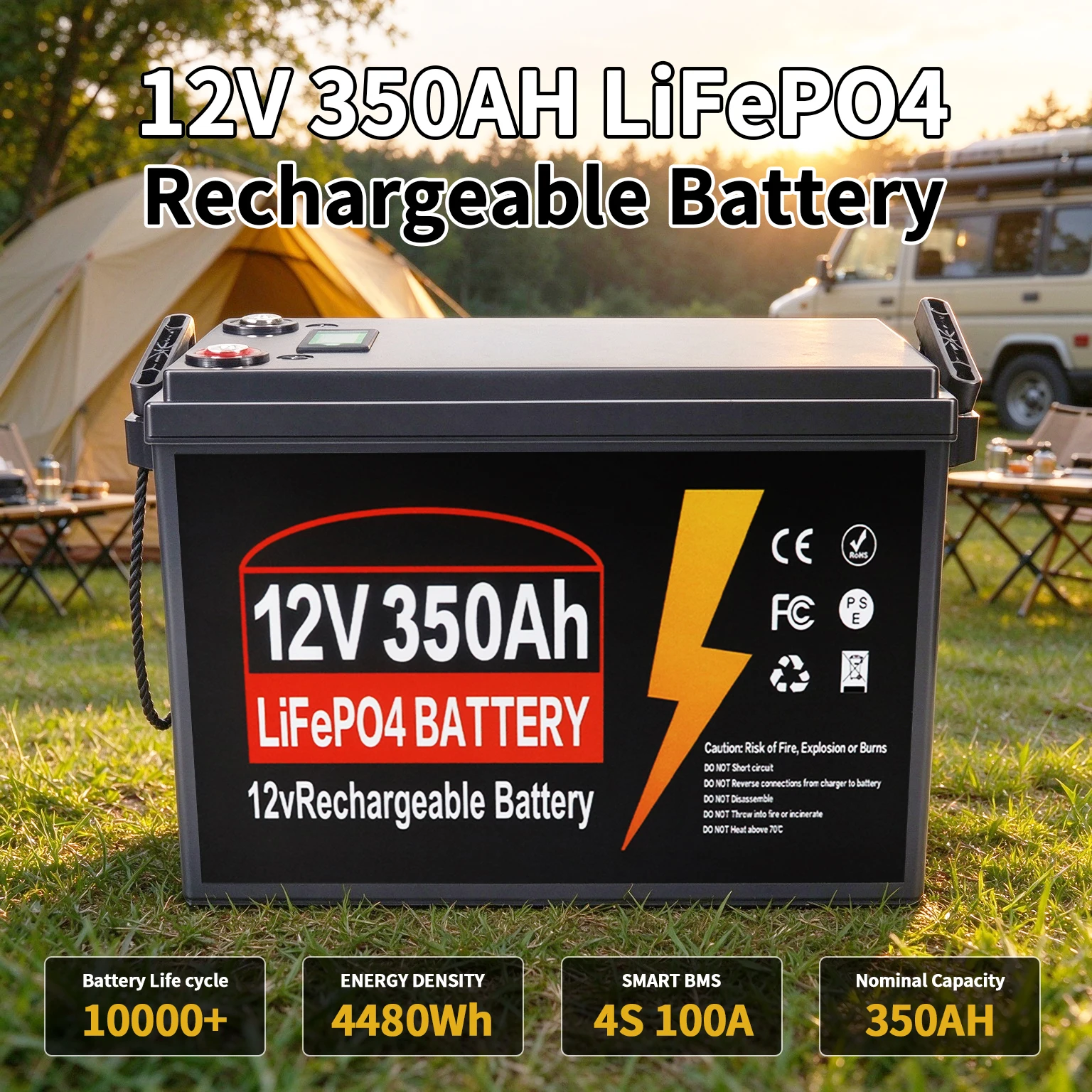 EU-Lager 12V 350Ah Lithium-Eisenphosphat-Batterie mit verbessertem BMS, 10.000 Zyklen für Wohnmobile, Golfcarts, Offroad-Fahrzeuge und netzunabhängige Anwendungen