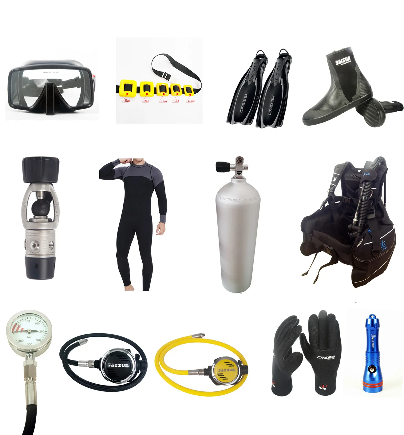 

Diving Equipment Set Includes Oxygen Cylinder BCD Pressure Gauge Diving Pump Portable Underwater Snorkeling Package for Dive