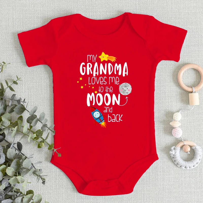 Baby Boys Girls Bodysuits My Grandma Loves Me To The Moon and Back Letter Print Infant Romper Cute Short Sleeve Cotton Jumpsuits