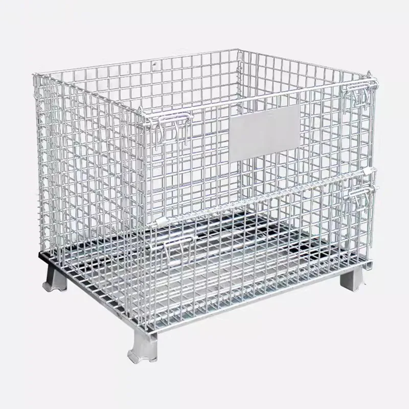 Wire Mesh Container Cage Warehouse Heavy Stacking Folding Steel Wire Mesh Cages Storage Pallet Boxes With Wheel