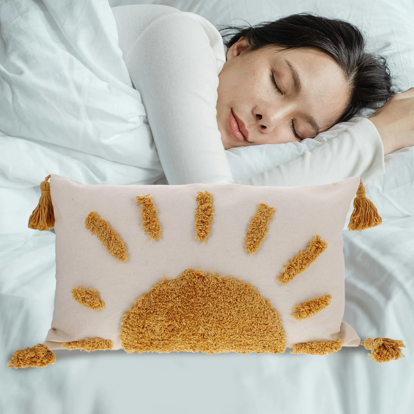 

Stylish 3D Embroidery Pillow Cover Boho Decorative Throw Pillows For Bed Sofa Couch Room Lumbar Cushion Cute Trendy Unique