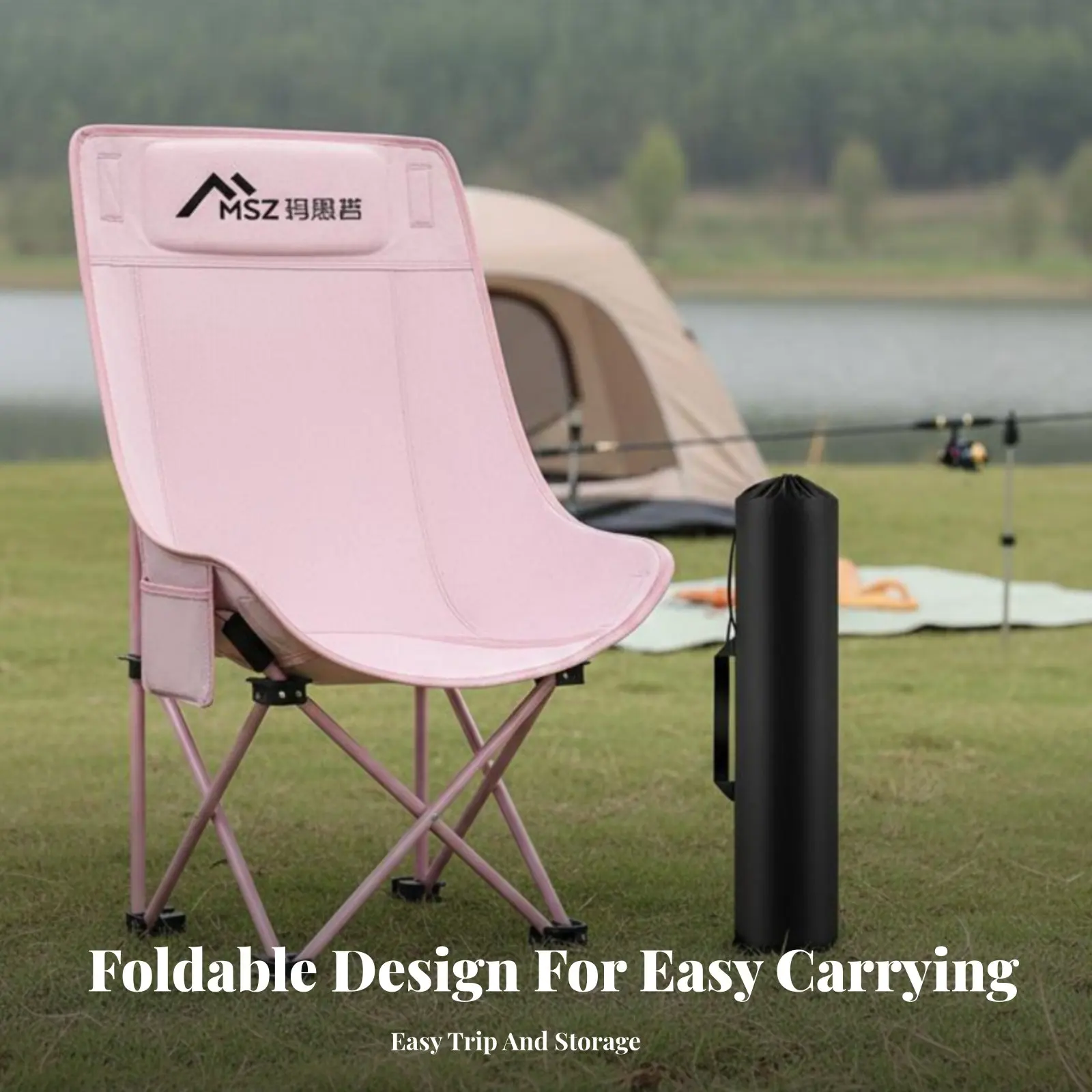 Foldable Mesh High Back Chair Anti-Fatigue Breathable Recliner for Home Office Bedroom Outdoor Camping Fishing Seat