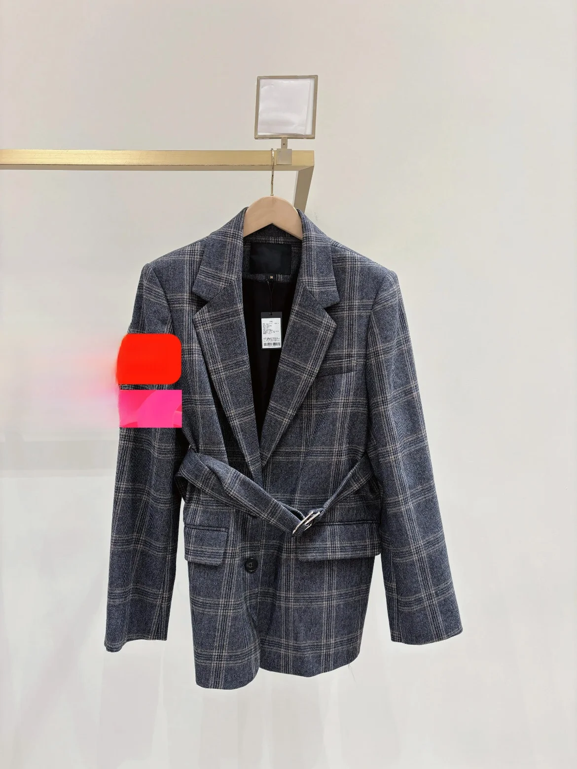 Retro Style Plaid Suit Jacket with Belt Decoration British Autumn Winter Women's Standard Fit Long Sleeve Workwear Coat