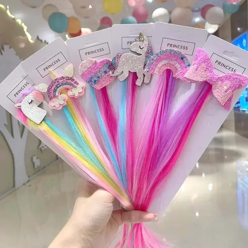 Mädchen Bunte Perücken Einhorn Pferdeschwanz Haar Ornament Stirnbänder Gummibänder Haar Bands Headwear Geflecht Kinder Geschenk Haar Zubehör