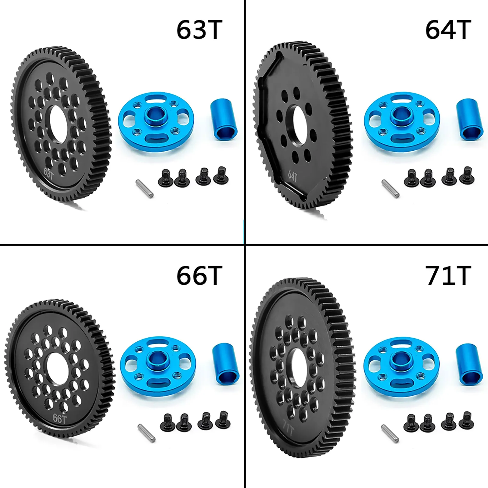 Imagem -04 - Velocidade de Alumínio Spur Gear com Gear Mount Kit Peças de Atualização para Tamiya Tt02 Tt02 rc Acessórios do Carro Substituir 63t 64t 66t 71t Alta