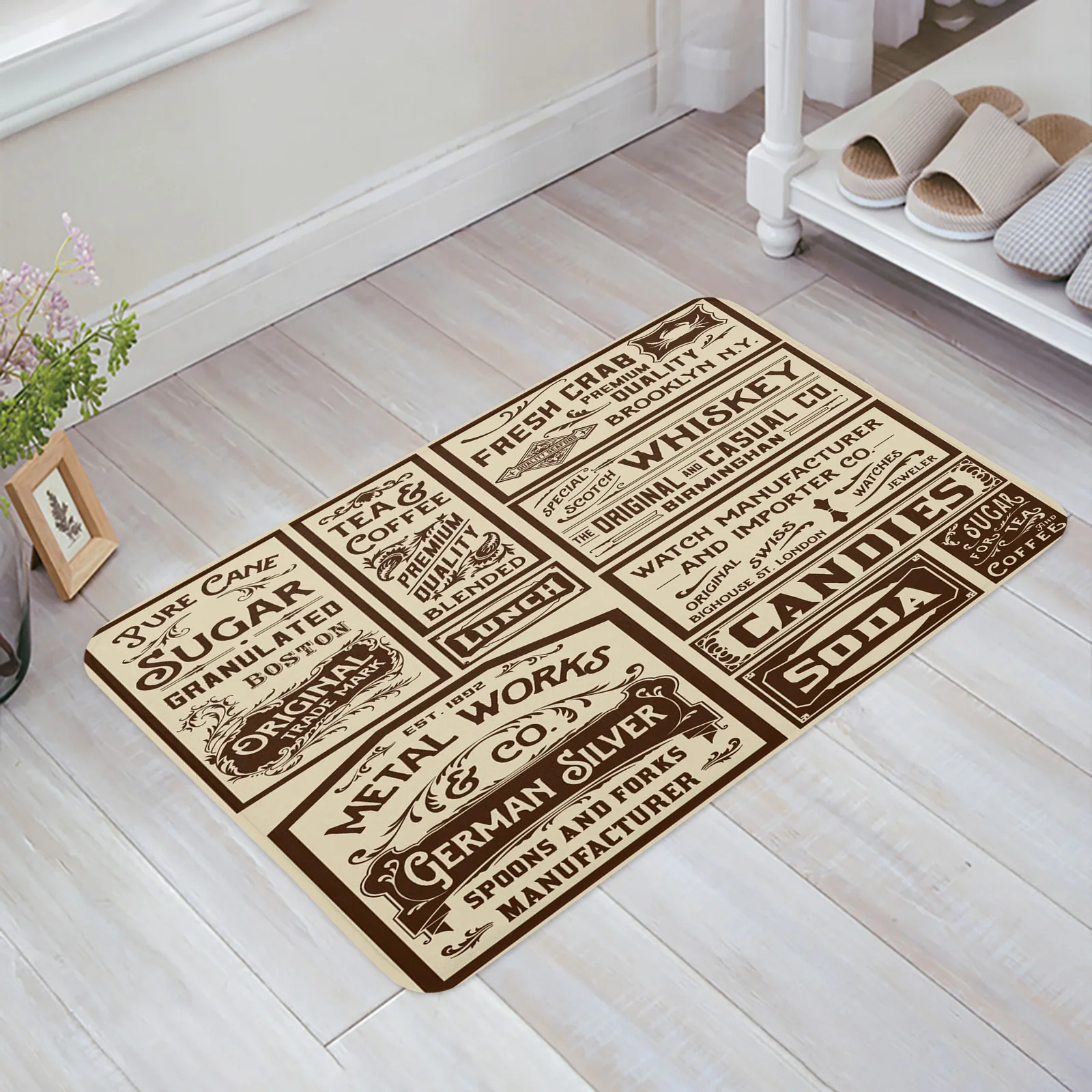 Newspaper Labels Retro Home Doormat Decoration Flannel Soft Living Room Carpet Kitchen Balcony Rugs Bedroom Floor Mat